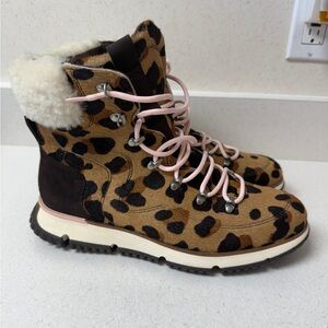 Cole Haan Leopard Print Combat Boots with Pink Laces